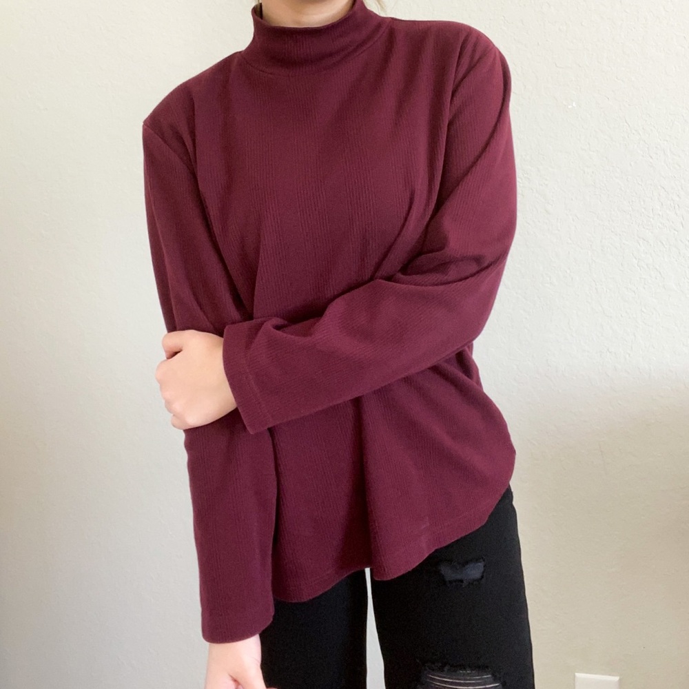 long sleeve maroon mock turtleneck